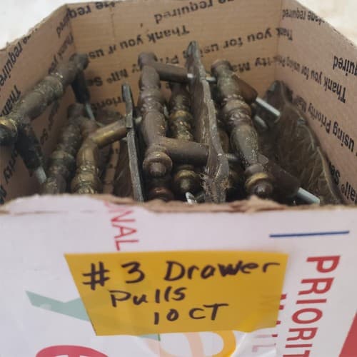 Lot of 10 Vintage Brass Amerock Carriage Cabinet Drawer Pulls w/ Back Plates #3 - Thumbnail 2