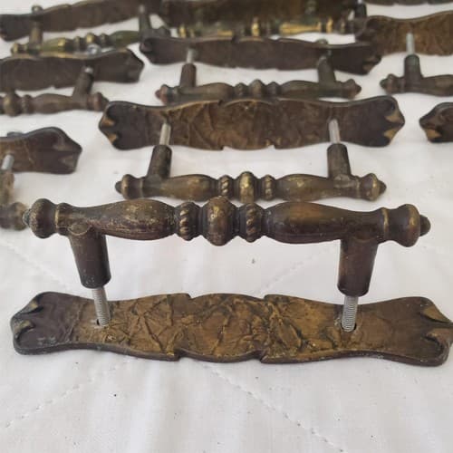 Lot of 10 Vintage Brass Amerock Carriage Cabinet Drawer Pulls w/ Back Plates #3 - Thumbnail 4