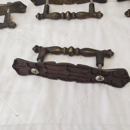 Lot of 10 Vintage Brass Amerock Carriage Cabinet Drawer Pulls w/ Back Plates #3 - Thumbnail 7