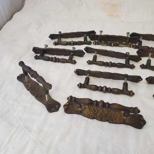 Lot of 10 Vintage Brass Amerock Carriage Cabinet Drawer Pulls w/ Back Plates #3 - Thumbnail 8