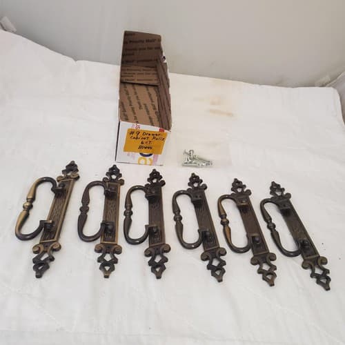Lot of 6 Vintage Brass Drawer Pulls Bail Pull Swing Handle #9 - Thumbnail 4