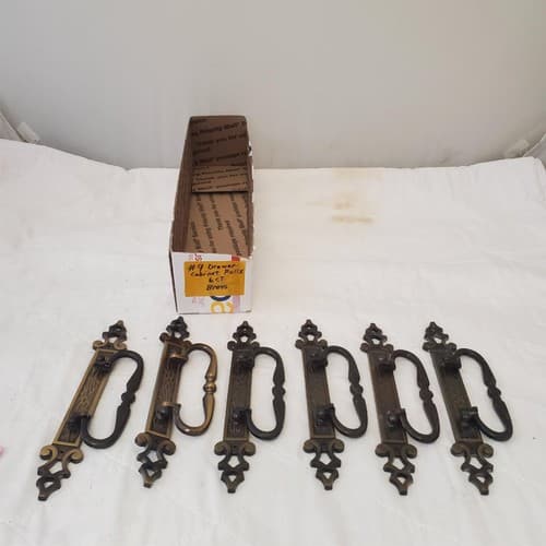 Lot of 6 Vintage Brass Drawer Pulls Bail Pull Swing Handle #9 - Thumbnail 3
