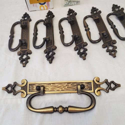 Lot of 6 Vintage Brass Drawer Pulls Bail Pull Swing Handle #9 - Thumbnail 5