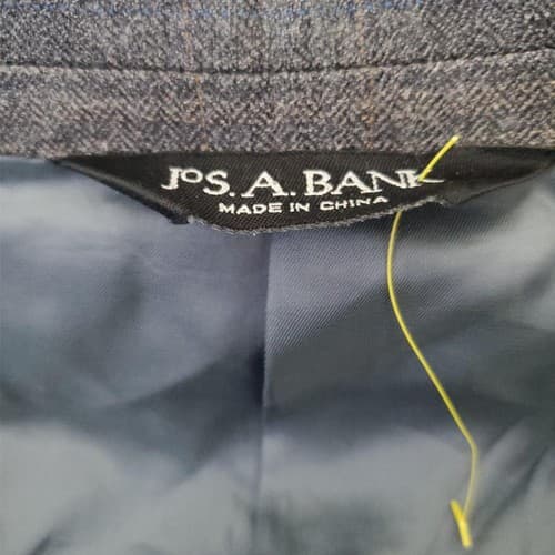 JOS A BANK Gray Cream Box Stripe Mens Wool Silk Blazer Sport Coat Jacket 43L - Thumbnail 3