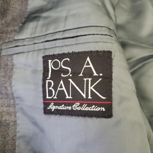 JOS A BANK Gray Cream Box Stripe Mens Wool Silk Blazer Sport Coat Jacket 43L - Thumbnail 4