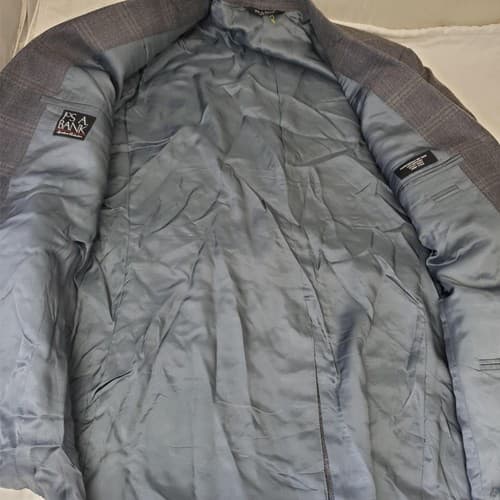 JOS A BANK Gray Cream Box Stripe Mens Wool Silk Blazer Sport Coat Jacket 43L - Thumbnail 2