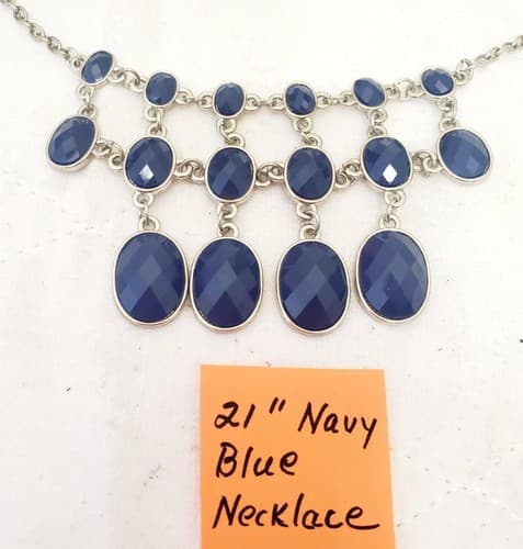 21" Navy Blue Stone Bib Necklace - Thumbnail 2