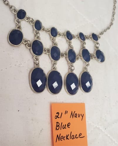 21" Navy Blue Stone Bib Necklace - Thumbnail 3
