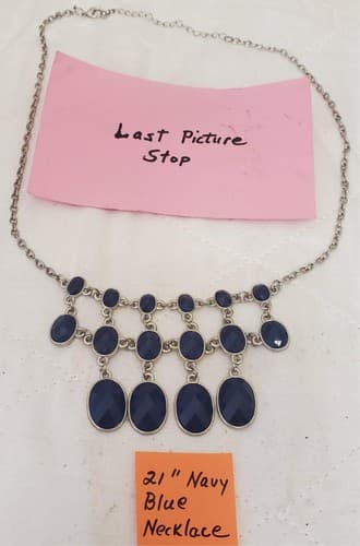 21" Navy Blue Stone Bib Necklace - Thumbnail 4