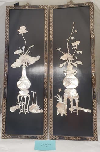 Pair Vintage Japanese laquer Wall Panels - Image 1