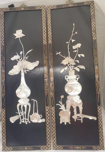 Pair Vintage Japanese laquer Wall Panels - Thumbnail 8