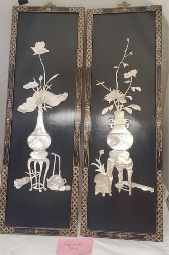 Pair Vintage Japanese laquer Wall Panels - Thumbnail 9