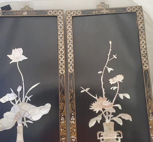 Pair Vintage Japanese laquer Wall Panels - Thumbnail 6