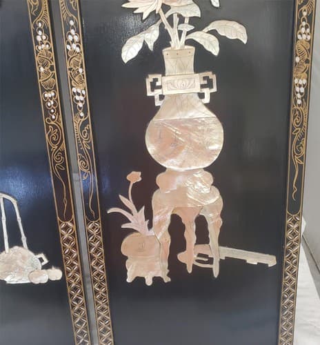 Pair Vintage Japanese laquer Wall Panels - Thumbnail 4