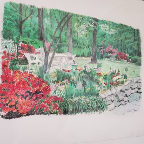 Original Signed Garden Painting Home Decor - Thumbnail 3