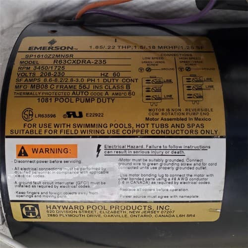 Hayward Emerson R63cxdra-235 Swimming Pool Pump Motor With Hot Tubs Spas - Thumbnail 2