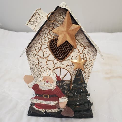 Metal Miniature Santa Claus House Adorable Candle Holder - Thumbnail 2