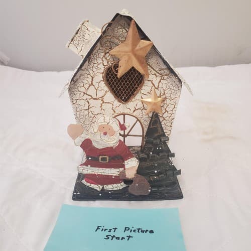 Metal Miniature Santa Claus House Adorable Candle Holder - Image 1