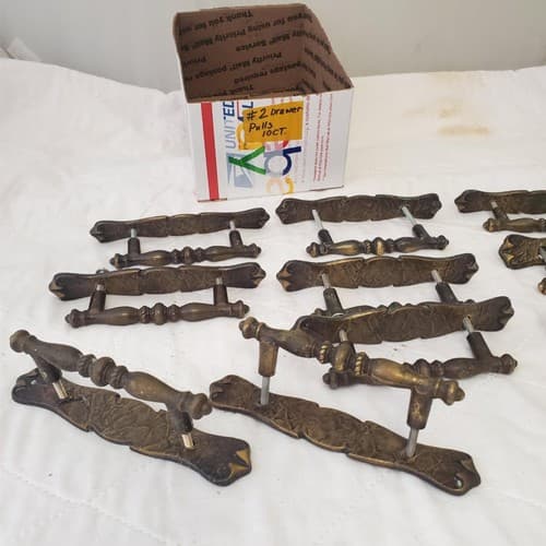 Lot of 10 Vintage Brass Amerock Carriage Cabinet Drawer Pulls w/ Back Plates #2 - Thumbnail 8