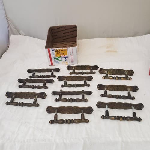 Lot of 10 Vintage Brass Amerock Carriage Cabinet Drawer Pulls w/ Back Plates #2 - Thumbnail 9