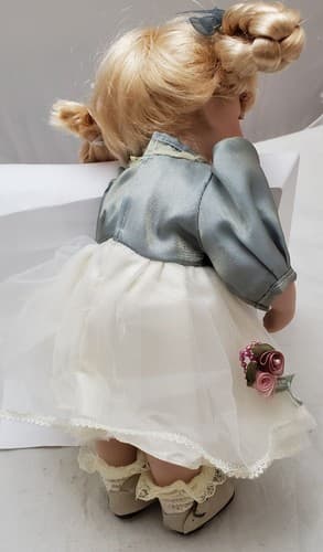 Vintage Genuine Beautiful Porcelain Fashion Doll White Grey Lace Dress - Thumbnail 3