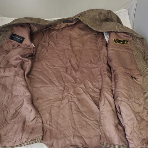 Joseph Abboud Sink Cashmere Copper Brown Check Blazer Suit Jacket Sport Coat 44L - Thumbnail 3