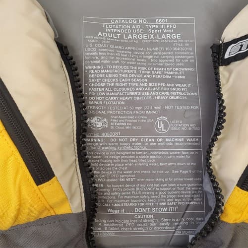 Stearns Watersports Life Jacket Catalog 6601 Type 3 PFD Adult Large/XL 42-50in 1 - Thumbnail 6