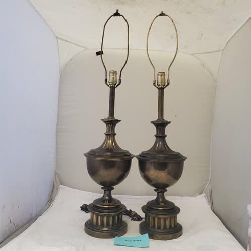 Lot of 2 Vintage Brass Urn Trophy Portable Table Lamp T - Image 1