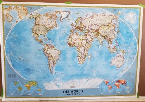 National Geographic Society THE WORLD MAP Physical Political 1994 43 x 30 inches - Image 1