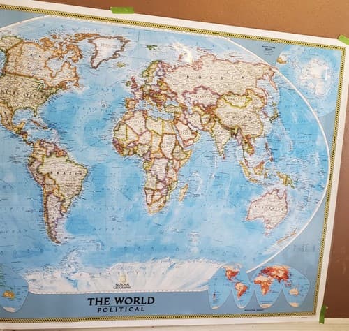 National Geographic Society THE WORLD MAP Physical Political 1994 43 x 30 inches - Thumbnail 4