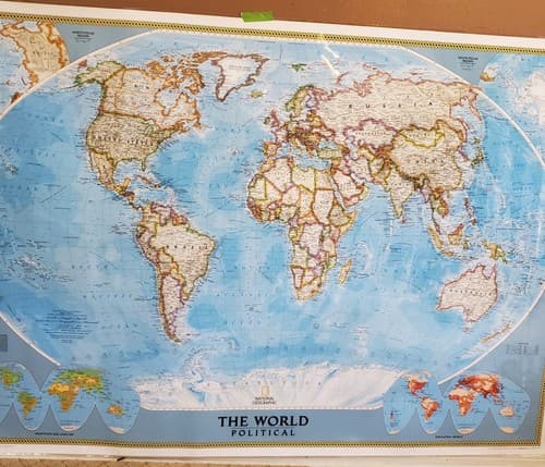 National Geographic Society THE WORLD MAP Physical Political 1994 43 x 30 inches - Thumbnail 2