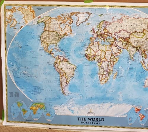 National Geographic Society THE WORLD MAP Physical Political 1994 43 x 30 inches - Thumbnail 3
