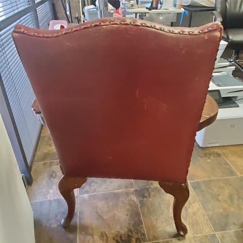 Vintage Antique Red Leather and Carved Owl Wood Armchair Law Office Chair - Thumbnail 2