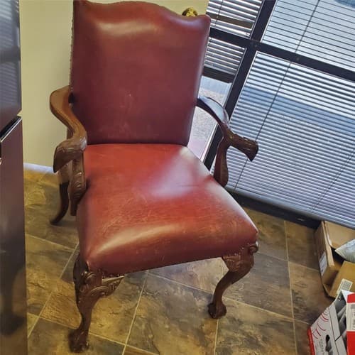Vintage Antique Red Leather and Carved Owl Wood Armchair Law Office Chair - Thumbnail 3