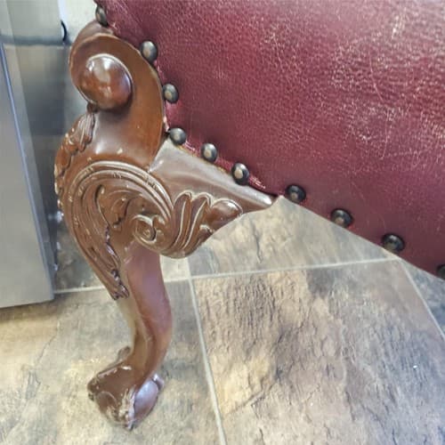 Vintage Antique Red Leather and Carved Owl Wood Armchair Law Office Chair - Thumbnail 5