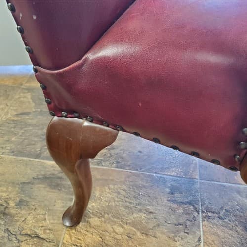 Vintage Antique Red Leather and Carved Owl Wood Armchair Law Office Chair - Thumbnail 7