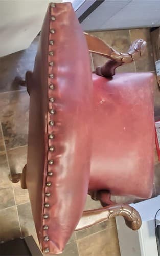 Vintage Antique Red Leather and Carved Owl Wood Armchair Law Office Chair - Thumbnail 8