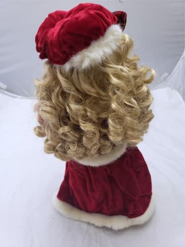 Vintage Original Christmas Blessings Porcelain Praying Doll Red Dress Hat - Thumbnail 3