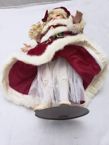 Vintage Original Christmas Blessings Porcelain Praying Doll Red Dress Hat - Thumbnail 5