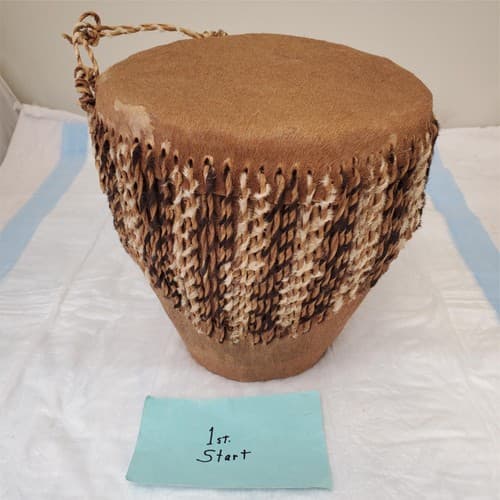 Vintage Cowhide drum With Jute Fringe - Image 1