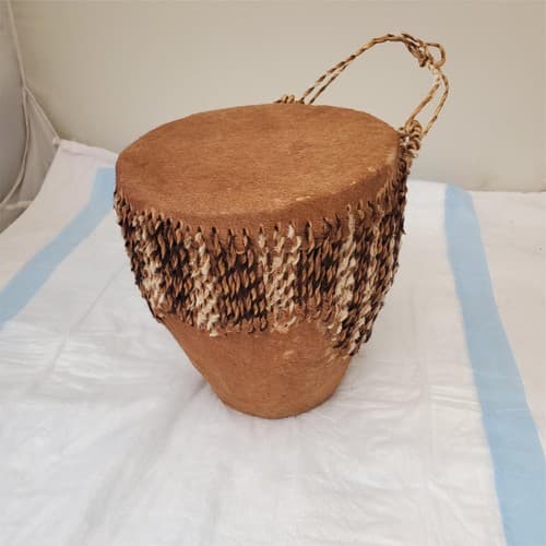 Vintage Cowhide drum With Jute Fringe - Thumbnail 2
