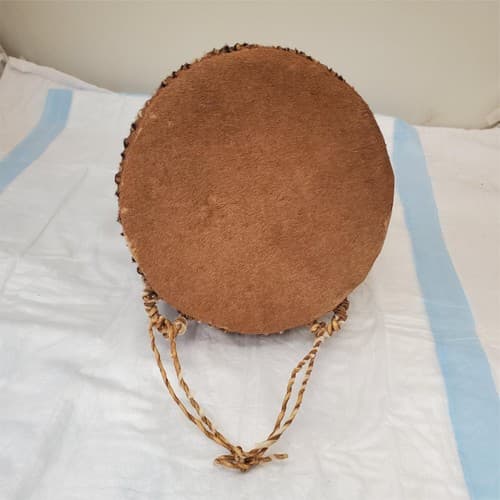 Vintage Cowhide drum With Jute Fringe - Thumbnail 5