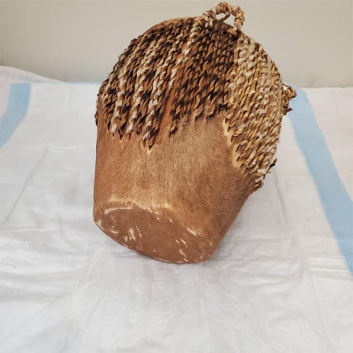 Vintage Cowhide drum With Jute Fringe - Thumbnail 4