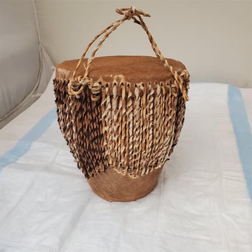 Vintage Cowhide drum With Jute Fringe - Thumbnail 3