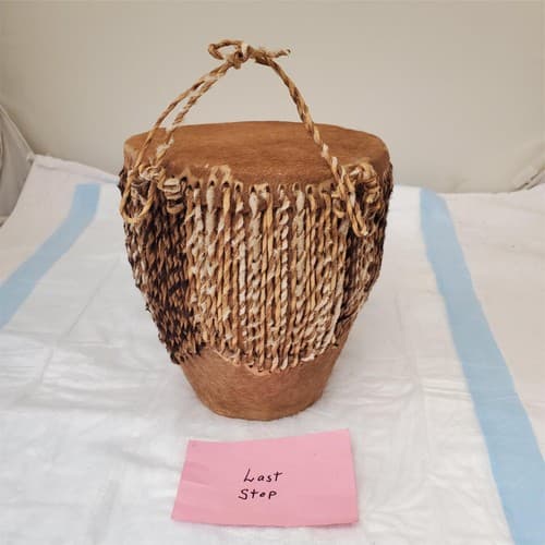 Vintage Cowhide drum With Jute Fringe - Thumbnail 6