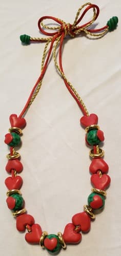 Vintage Handmade Polymer Clay Millefiori Red Hearts Design Necklace - Thumbnail 2