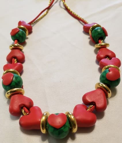 Vintage Handmade Polymer Clay Millefiori Red Hearts Design Necklace - Image 1