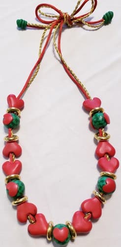 Vintage Handmade Polymer Clay Millefiori Red Hearts Design Necklace - Thumbnail 5