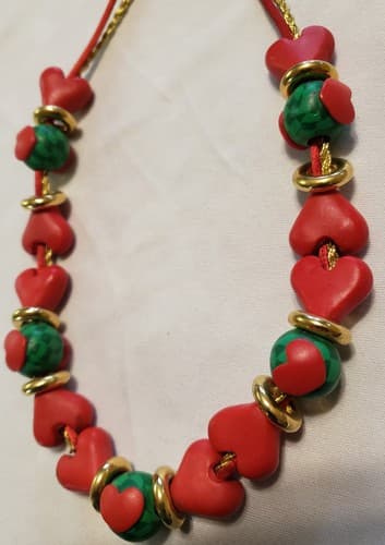 Vintage Handmade Polymer Clay Millefiori Red Hearts Design Necklace - Thumbnail 3