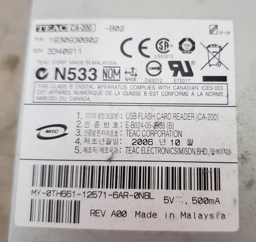 Dell TH661 0TH661 / TEAC CA-200-B02 Multi Media Card Reader 1930930B02 - Thumbnail 2